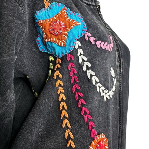 Rising International Y2K Embroidered Long Line Jacket Grey Hoodie XL Zip Cotton - Picture 3 of 10